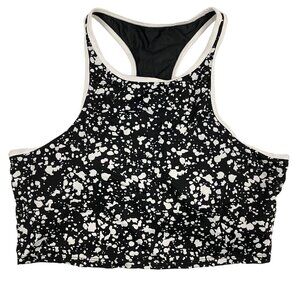 Fabletics Moorea Black White Paint Splatter Print Sports Bra Stretch Size XXL